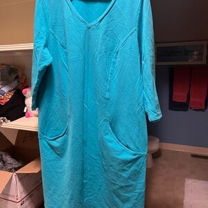 Denim &co active size 1x Teal Long Sleeve Dress with pockets